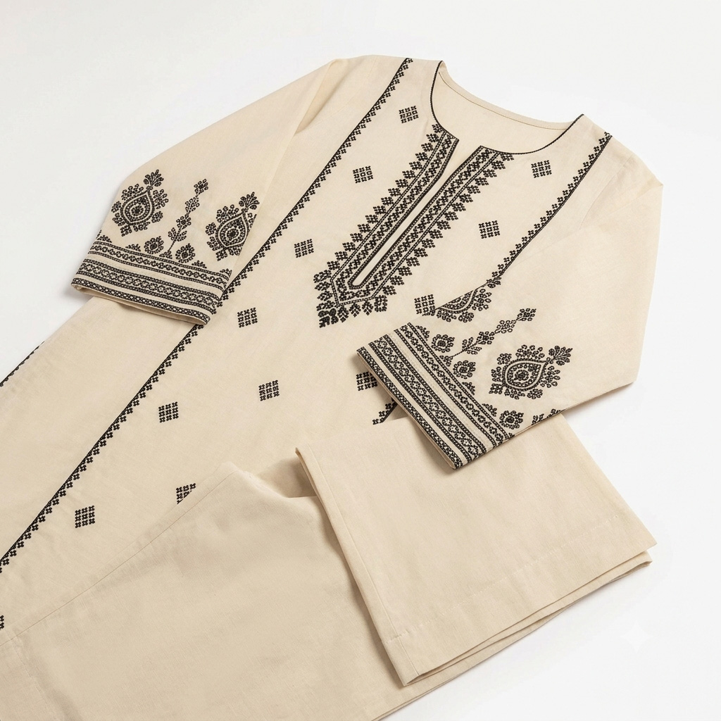 Elegant Beige Embroidered 2-Piece